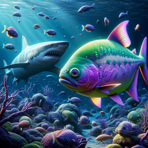 Realistic
Ocean
Purple neon green piranha
Sad shark