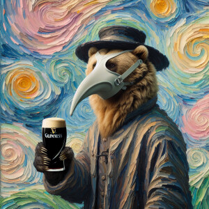Russian bear plague doctor Guinness pint