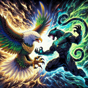Green/Gold colored Bald Eagle. Eagle has a powerful glowing ener...