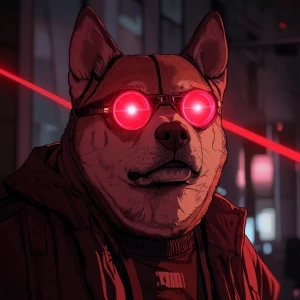 MEME DOGE with red lasers from eyes, highly detailed character p...
