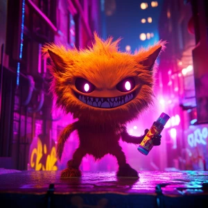 "Stylized character portrait of a mischievous designer toy creat...