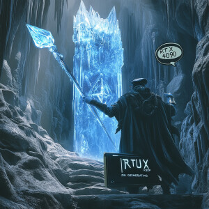 : in the foreground an enormous video card engraved with the tex...