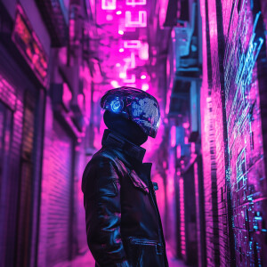 In a hauntingly beautiful cyberpunk gothic image, a figure dress...