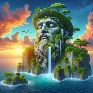 Image is a digital artwork depicting a surreal landscape. The ce...