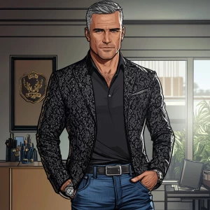 A middle-aged man with short, neatly styled gray hair and sporti...