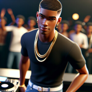 3D image of a Handsome LIGHT SKIN African American young DJ. He...
