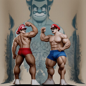 muscular Mario. Huge legs. Flexing legs