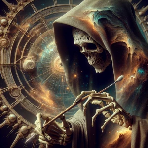 celestial skeleton wearing a hooded robe, ultra-detailed, ultra-...