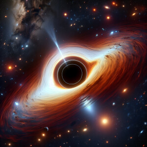 Create an illustration of the supermassive black hole TON 618, d...