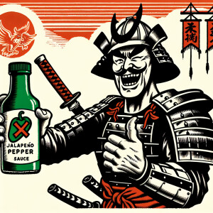 Samurai X promoting jalapeño pepper sauce