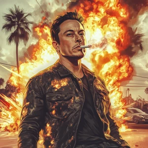 Elon Musk..smoking a cigarette in street clothes while things ex...