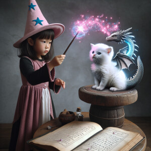 Create an image of a little girl witch in training. She is about...