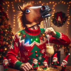 A photo of a Caucasian male wearing an ugly light up Christmas s...