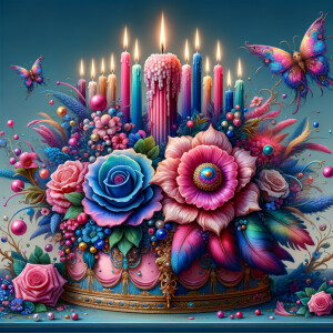 Craft a digital artwork that dramatically amplifies the colorful...