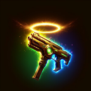 A halo  neon color  golden futuristic weapon