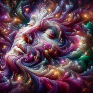 A colossal, smiling face sculpted from swirling galaxies of Purp...