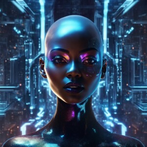 Create a computer-generated holographic image of a futuristic ba...