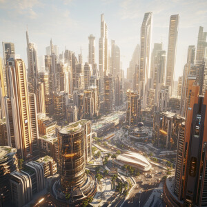 photorealistic big modern city with many details and things to e...