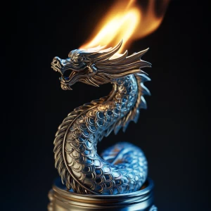 Photorealistic image of an antique silver lighter. The flame, bu...