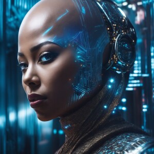 Create a computer-generated holographic image of a futuristic ba...