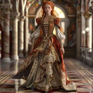 Create a photorealistic image of a light ginger-haired model wal...