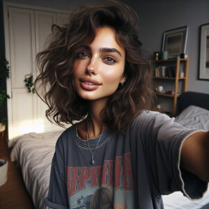 An ultra-realistic smartphone selfie of a young woman in her mid...