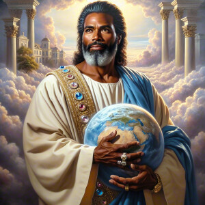 Oil painting of an African-American man resembling Jesus Christ,...