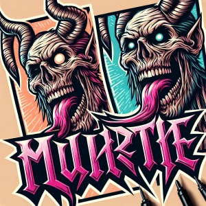 A complicated banner logo for the t shirt brand [' M u e r t e '...