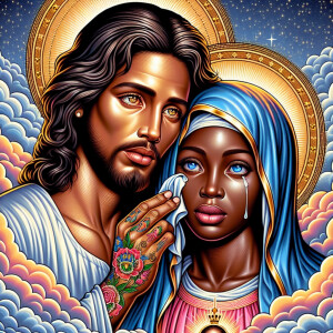 Ensure that the image distinctly represents both Jesus Christ an...