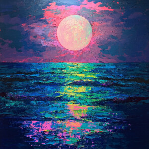 Create a wall art print for esty - Abstract moon beach neon glit...