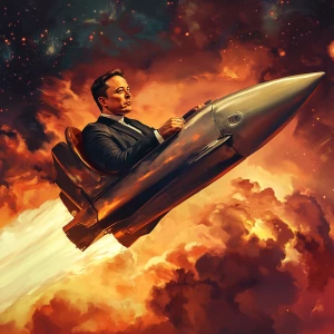 Elon Musk,Elon flying in a rocket through space, GTA style