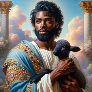 Oil painting of an African-American man resembling Jesus Christ,...