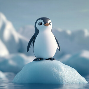 cute cgi 3d penguin standing on top of an iceberg
