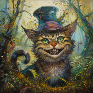 A mischievously grinning Cheshire cat, its enigmatic smile seemi...