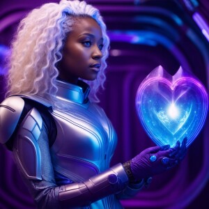 Futuristic space explorer, a young African American woman with l...