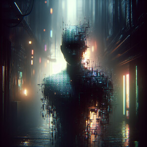 In the hazy glow of a dimly lit alley, a grungy noir-inspired ai...
