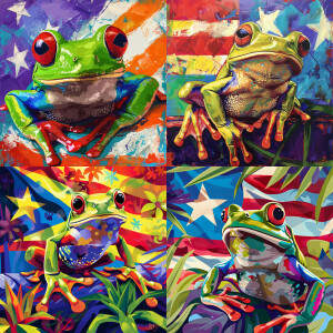 Puerto Rican flag and frog