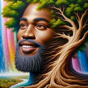 A hyper-realistic 3-D oil painting depicting a tree integrated w...