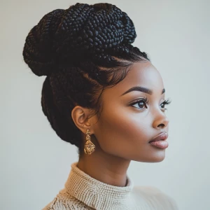 a woman, look to the front, close up photo, Braided Updo Hairsty...