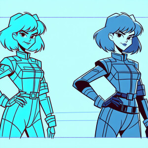 1990s anime screencap, girl a plugsuit, standing with hands on h...