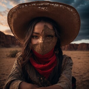 "A surreal horizontal artwork merging multiple elements. On the...