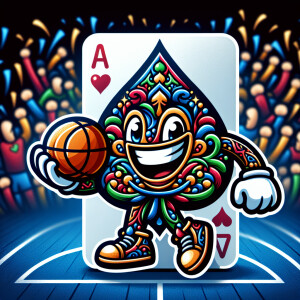 A playing card holding a basketball
