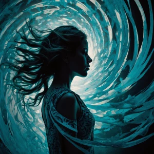 Create a watercolor-style illustration of a woman radiating supe...