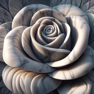 Visualize a meticulously carved marble rose, each petal intricat...