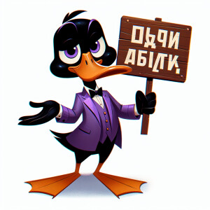 Даффи ДАк из Луни тьюз с табличкой на которой написано хули нет-...