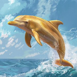 Realistic image of a yellow dolphin jumping