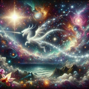 Stars,comet,constellations,orchid,Aurora,butterfly,pointillism,a...