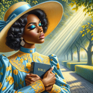 An airbrush oil painting depicts an African American woman with...