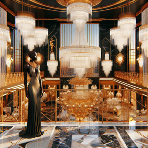 o	In the opulent splendor of an Art Deco penthouse, an elegant L...
