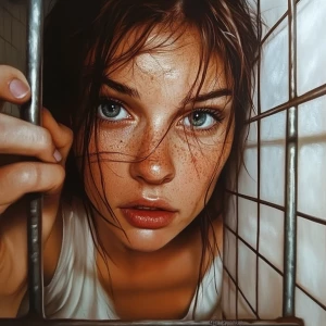 Beautiful woman in prison, realistic, selfie